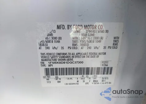 2013 Ford Explorer Xlt from USA, damaged, VIN 1FM5K8D81DGC37300